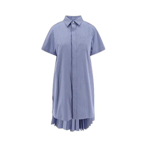 Striped Pleated Midi Chemisier Dress