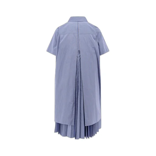 Striped Pleated Midi Chemisier Dress
