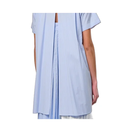 Striped Pleated Midi Chemisier Dress