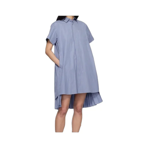 Striped Pleated Midi Chemisier Dress