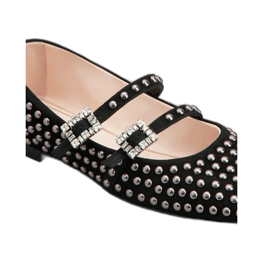 Stud Embellished Buckle Strap Flat Shoes