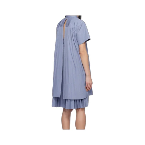 Striped Pleated Midi Chemisier Dress
