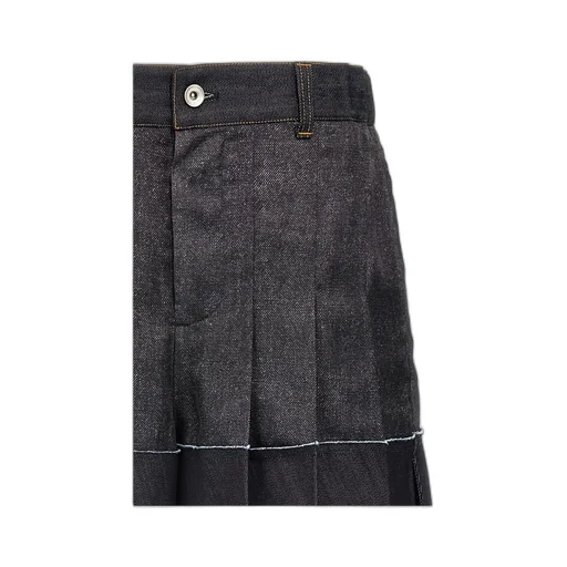 Pleated Denim Shorts
