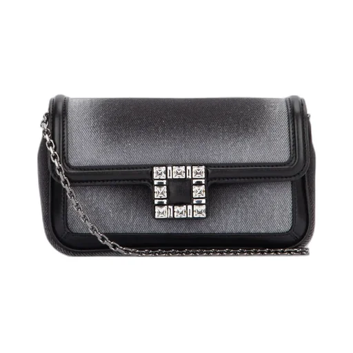 Embellished Foldover Top Denim Shoulder Bag