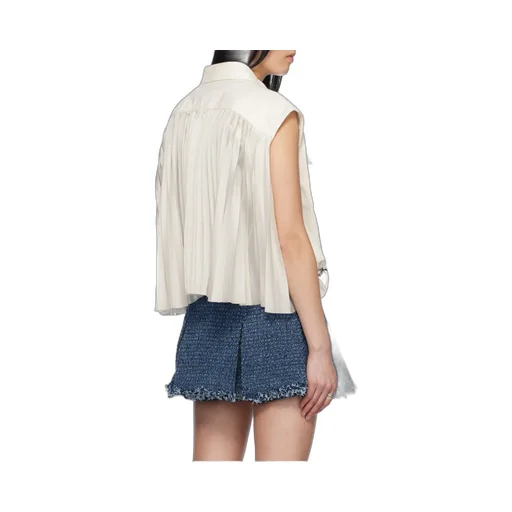Collared Pleated Sleeveless Shirt