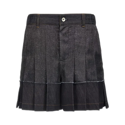 Pleated Denim Shorts