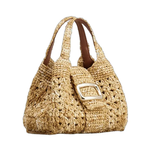 Logo Engraved Woven Shoulder Bag