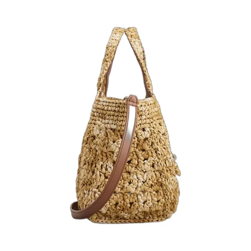 Logo Engraved Woven Shoulder Bag