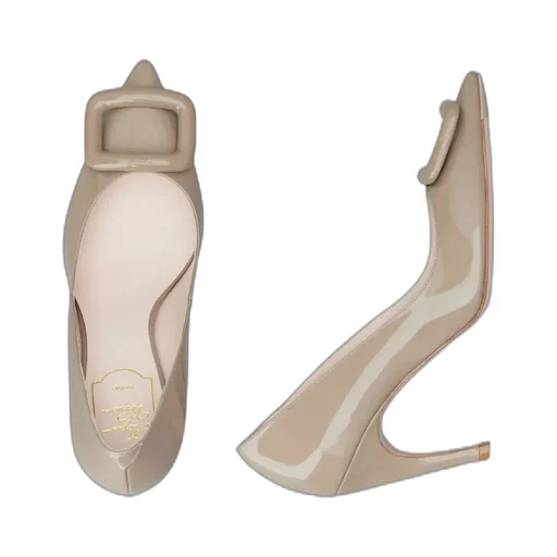 Viv' Choc Lacquered Buckle Pumps