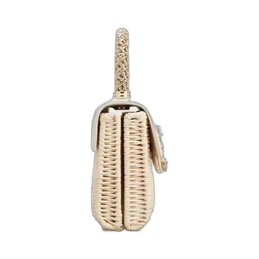 Wicker Jewel Mini Flower Strass Buckle Clutch Bag In Leather And Rattan