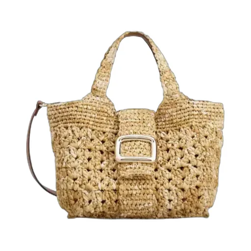 Logo Engraved Woven Shoulder Bag