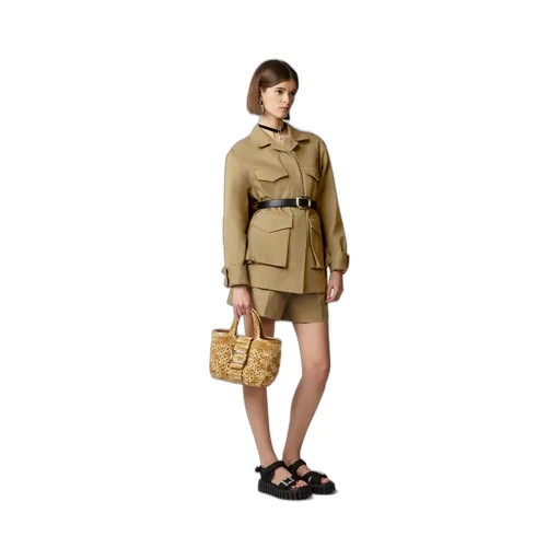 Logo Engraved Woven Shoulder Bag