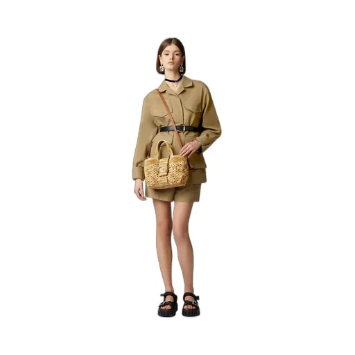 Logo Engraved Woven Shoulder Bag
