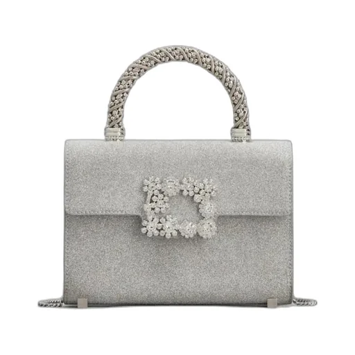 Flower Strass Jewel Buckle Clutch Bag Mini In Glitter Fabric