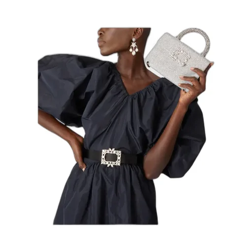 Flower Strass Jewel Buckle Clutch Bag Mini In Glitter Fabric