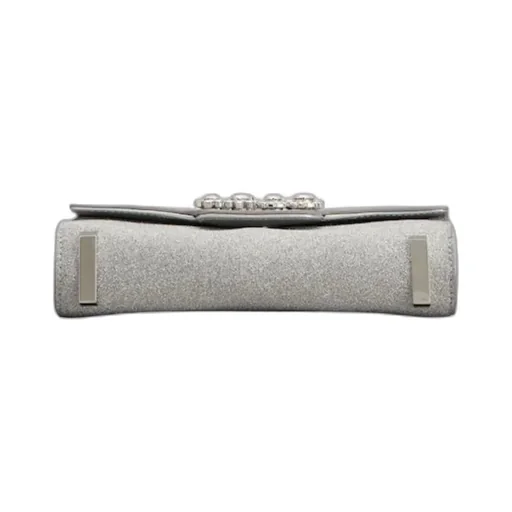 Flower Strass Jewel Buckle Clutch Bag Mini In Glitter Fabric
