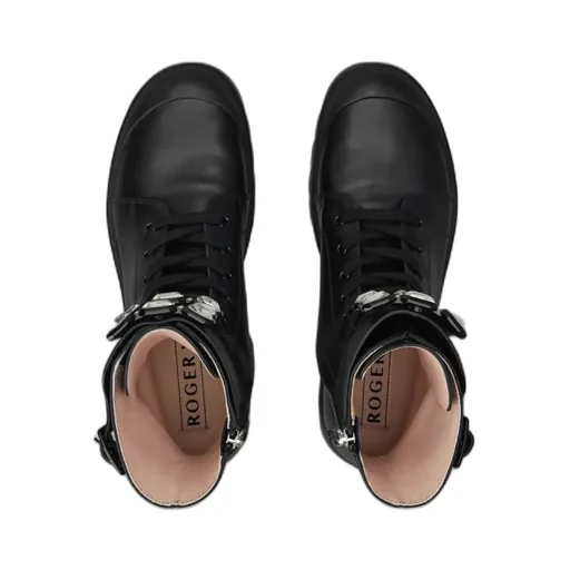 Walky Viv' Strass Buckle Lace Up Boots In Leather