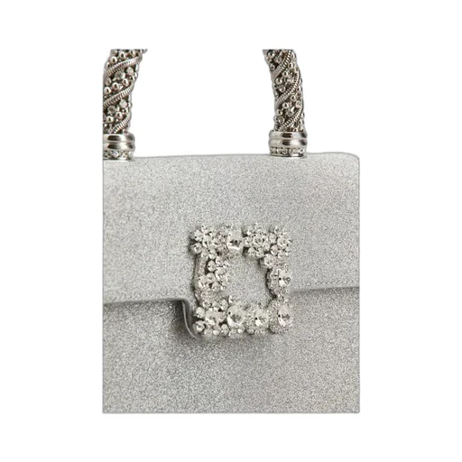 Flower Strass Jewel Buckle Clutch Bag Mini In Glitter Fabric
