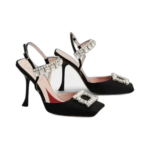 Slingback Pumps Rhinestone Buckle In Satin