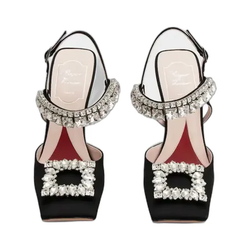 Slingback Pumps Rhinestone Buckle In Satin