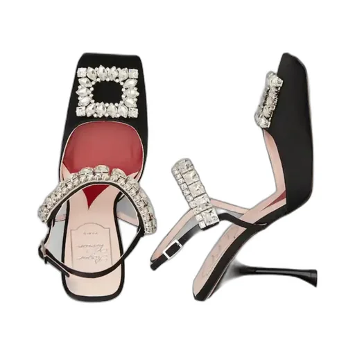 Slingback Pumps Rhinestone Buckle In Satin