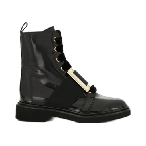 Metal Buckle Velvet Shoelace Ankle Boots