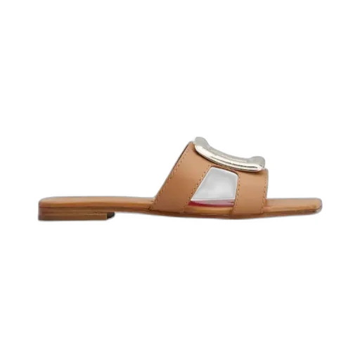 Logo Engraved Square Toe Sandals