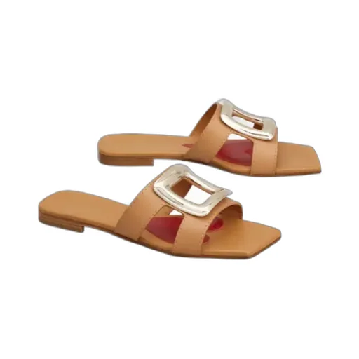 Logo Engraved Square Toe Sandals