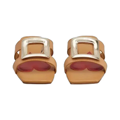 Logo Engraved Square Toe Sandals