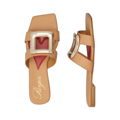 Logo Engraved Square Toe Sandals