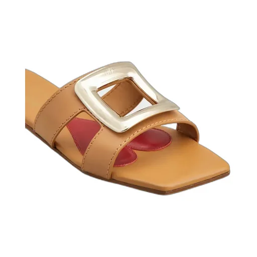 Logo Engraved Square Toe Sandals
