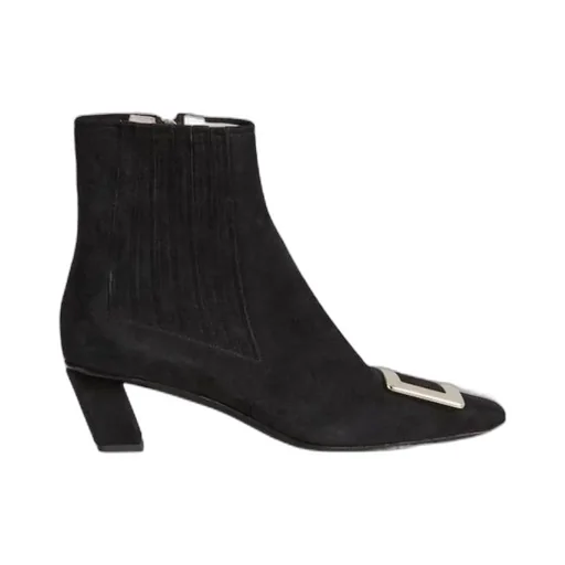 Belle Vivier Suede And Metal Buckle Chelsea Booties