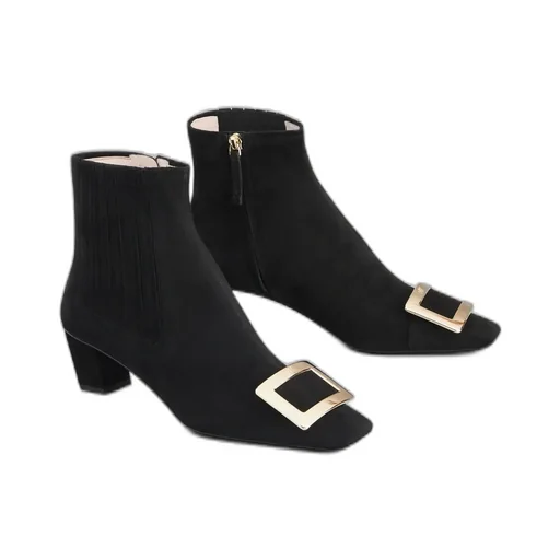 Belle Vivier Suede And Metal Buckle Chelsea Booties