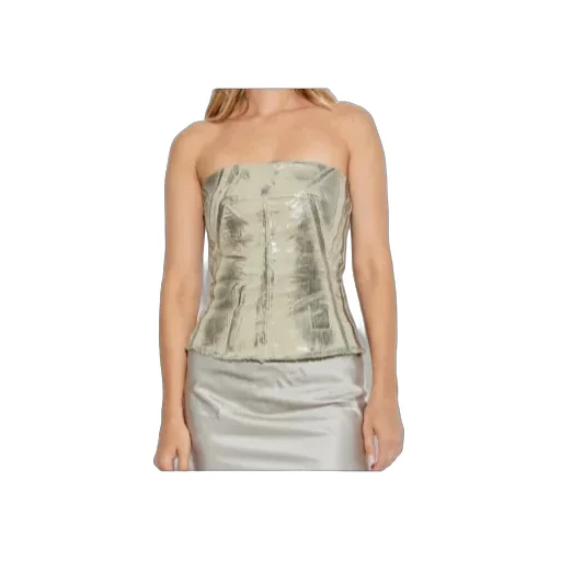 Metallic-Effect Frayed-Edge Top
