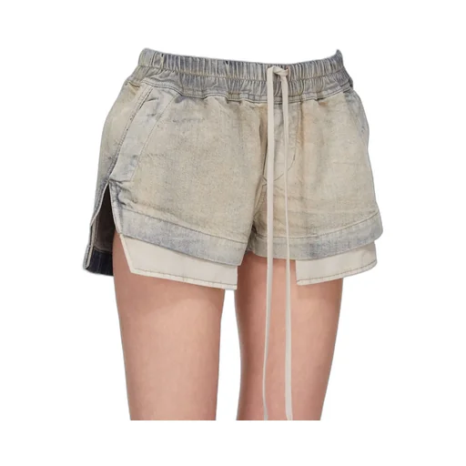 Drawstring Side-Slit Denim Shorts