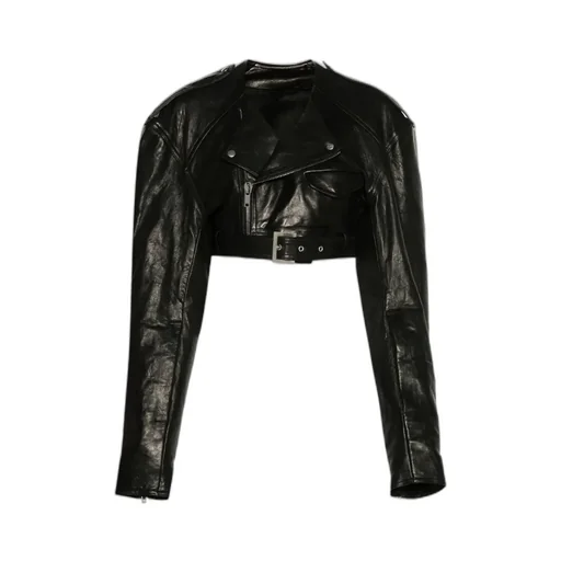 Micro Cropped Leather Biker Jacket