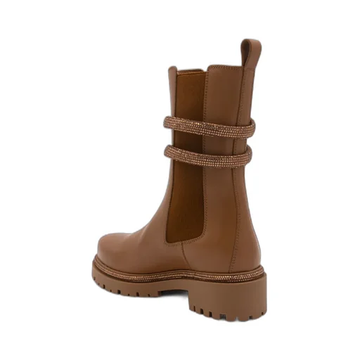 Snake-Embellished Round-Toe Ankle Boots