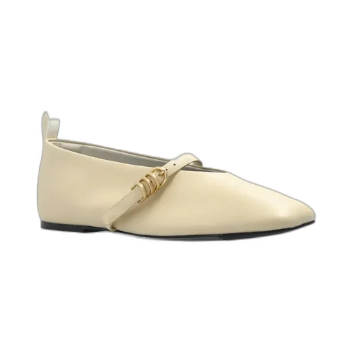 Square-Toe Leather Ballerina Shoes
