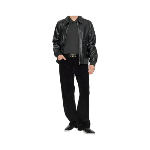 Flap-Pocket Zip-Front Leather Jacket