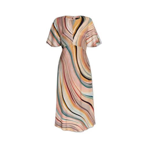 Short-Sleeved Stripe Patterned Dress