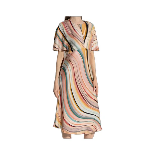 Short-Sleeved Stripe Patterned Dress