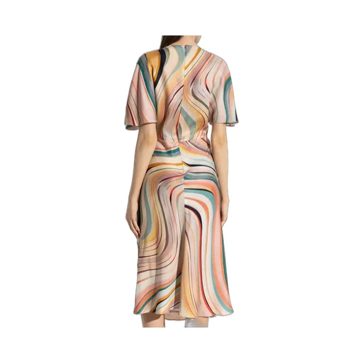 Short-Sleeved Stripe Patterned Dress