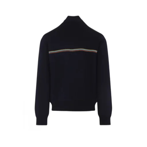 Zip-Up Striped High Neck Jacket