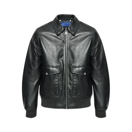 Flap-Pocket Zip-Front Leather Jacket