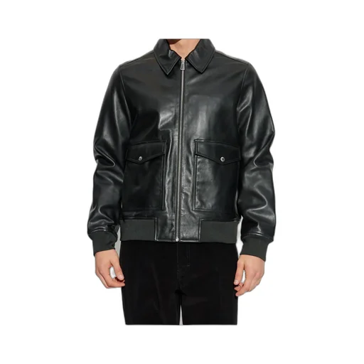 Flap-Pocket Zip-Front Leather Jacket