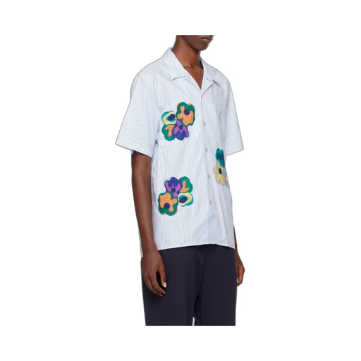 Floral-Embroidered Striped Shirt