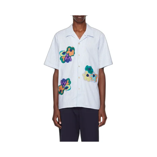 Floral-Embroidered Striped Shirt