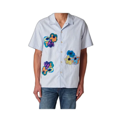 Floral-Embroidered Striped Shirt