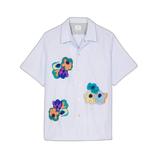 Floral-Embroidered Striped Shirt