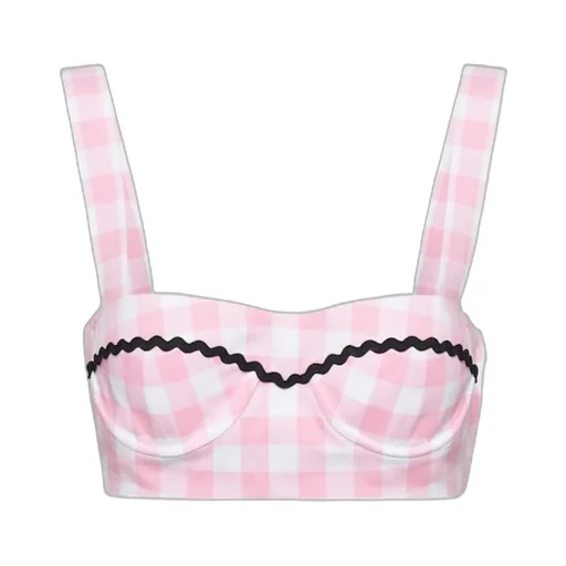 Gingham-Checked Square Neck Bralette Top